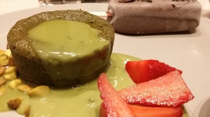 Close up of the macha cake. Do not try this. For the love of God. 